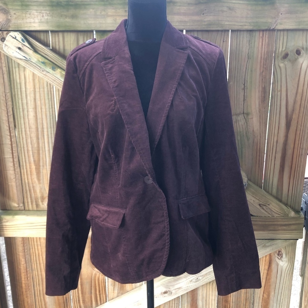 Halogen Burgundy Wine Cotton Corduroy Classic Single Button Fitted Blazer XL